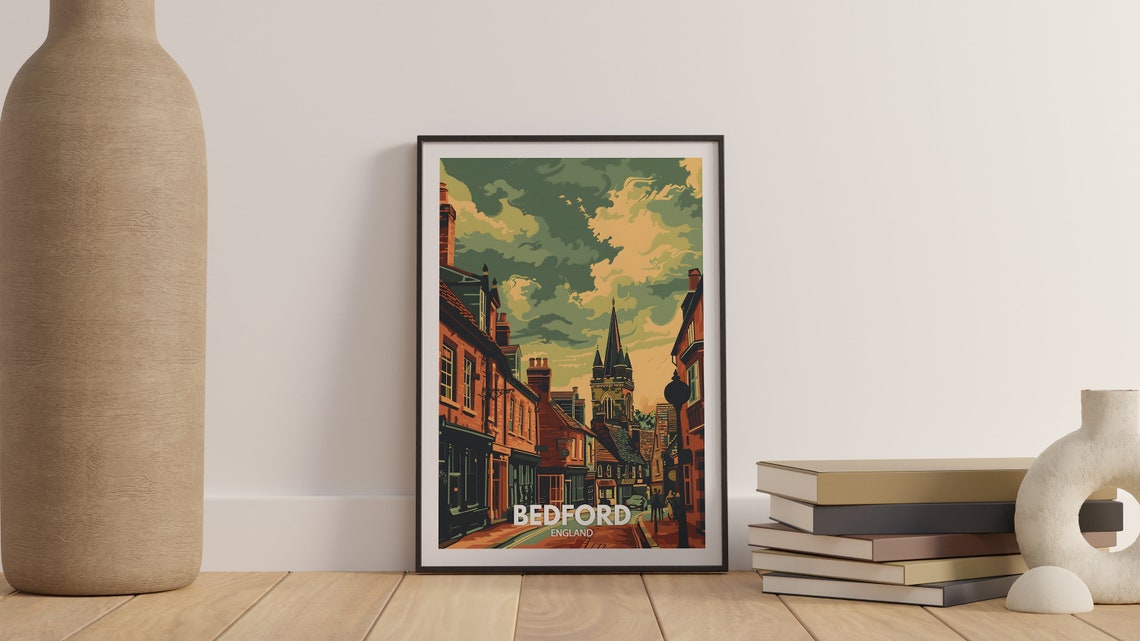 Bedford Art Print Bedford City Poster Uk Wall Art England Wall Art Decor British Travel Poster United Kingdom Print England City Art - Image 3