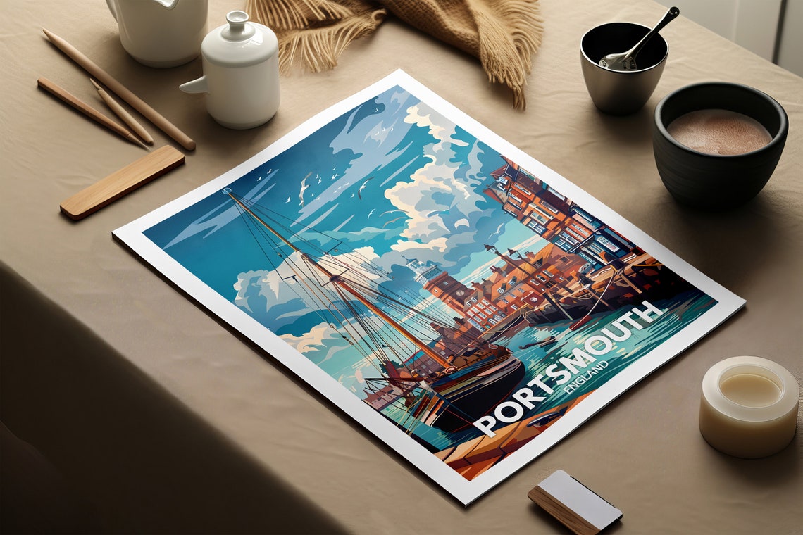 Portsmouth Art Print Portsmouth Poster Uk Wall Art England Wall Art Decor British Travel Poster United Kingdom Print England City Art - Image 2