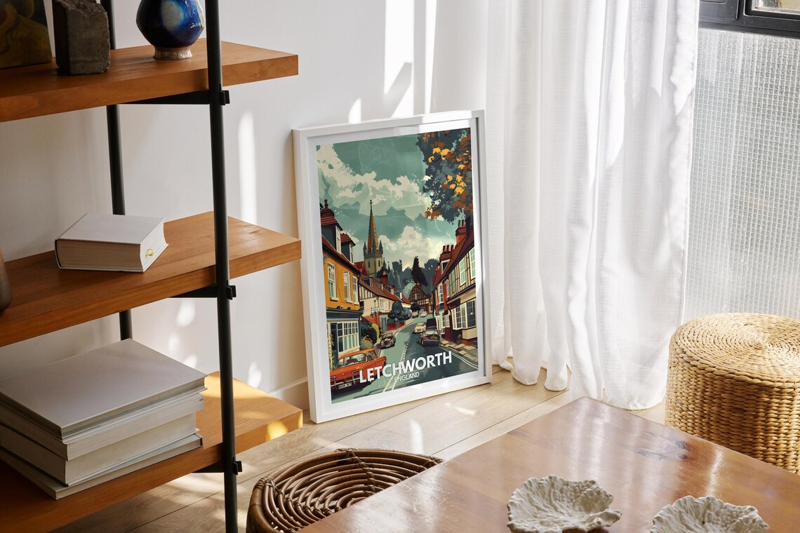 Letchworth England Garden City Street Vintage Cars Travel Poster - Image 2