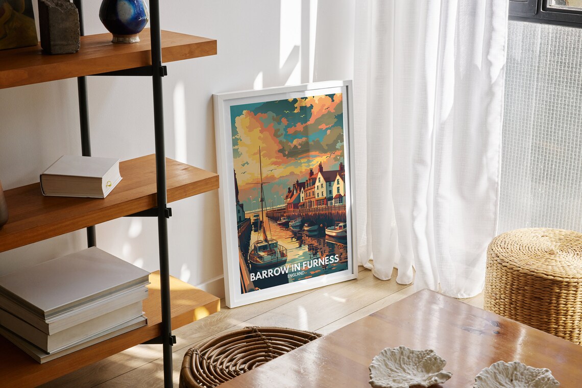 Barrow in Furness England Glowing Sunset Harbor Boats Poster - Image 2