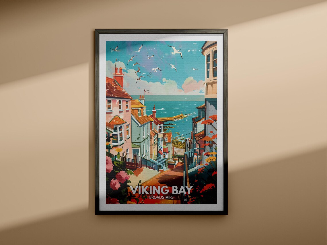 Viking Bay Broadstairs Pastel Cottages Seaside Stairs Poster - Image 4