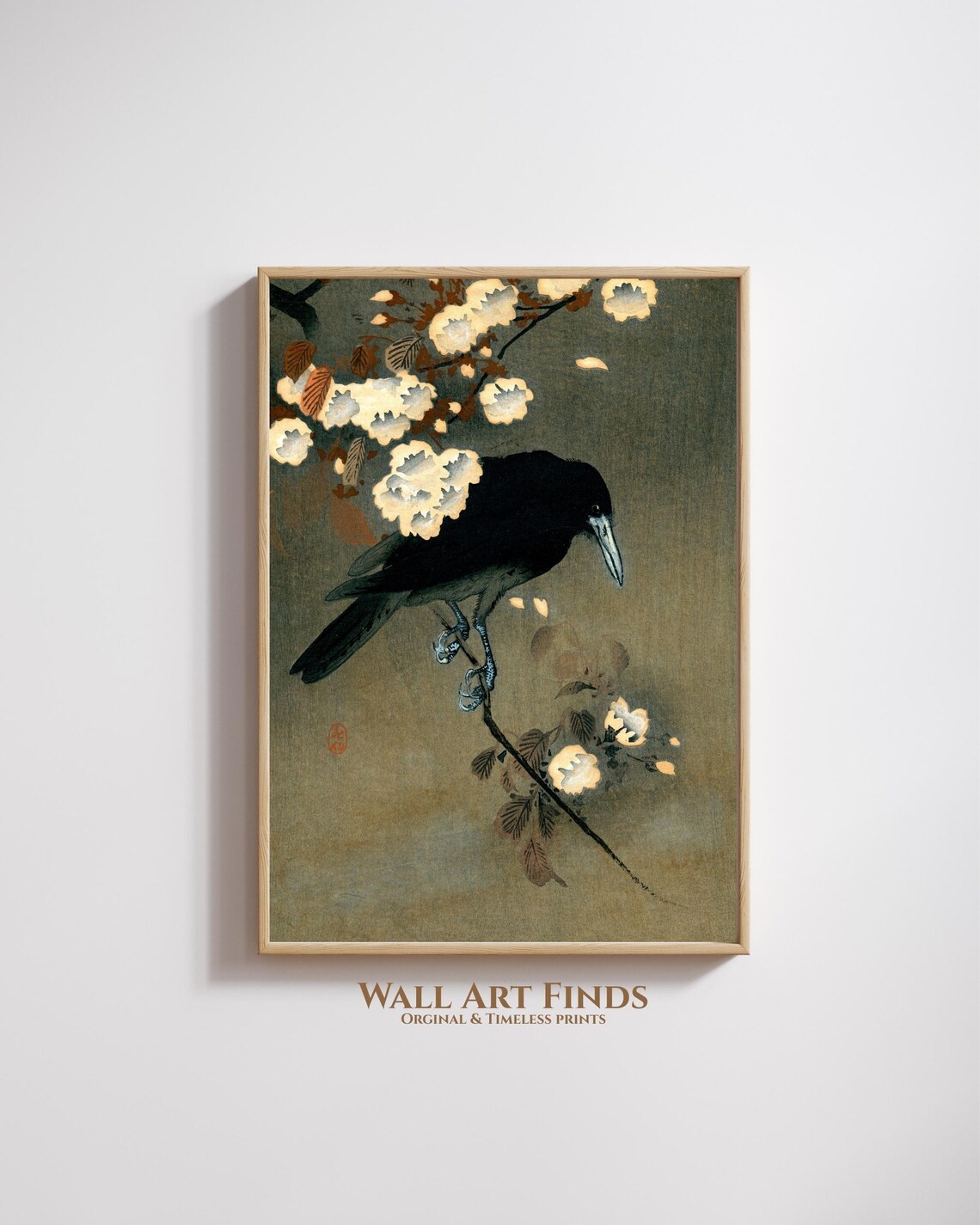 Ohara Koson Crow With White Blossoms Japanese Woodblock Art Print