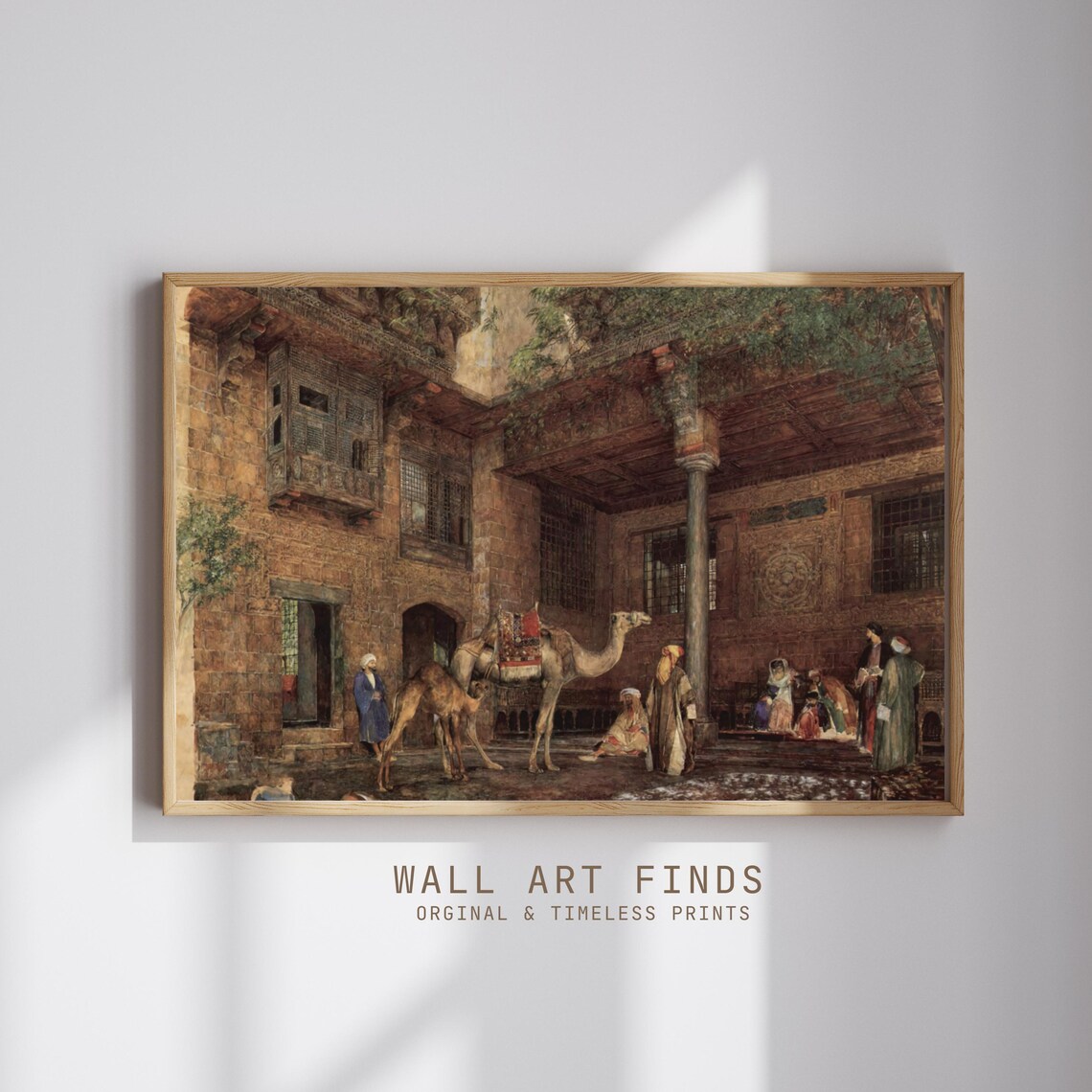 Orientalist Cairo Courtyard With Camels Vintage Arabian Street Painting Poster