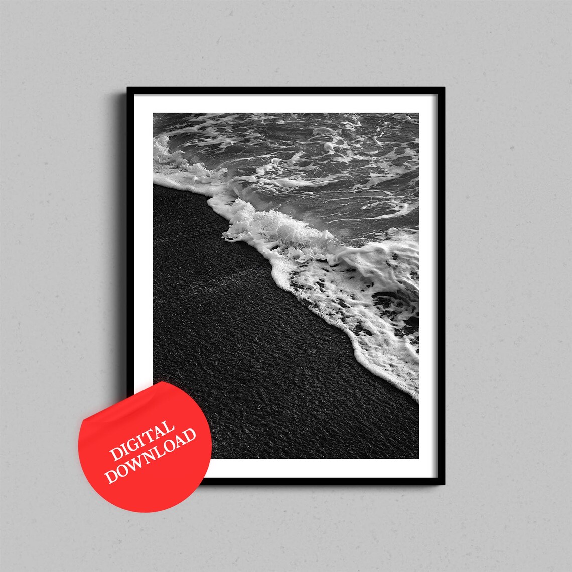 Black Sand Beach White Coastal Art Print