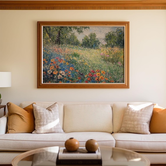 Colorful Wildflower Meadow Impressionist Oil Painting Landscape Poster