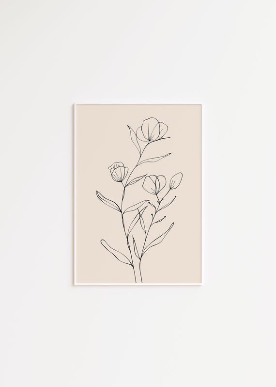 Botanical Line Drawing Art Print, Minimalist Flower