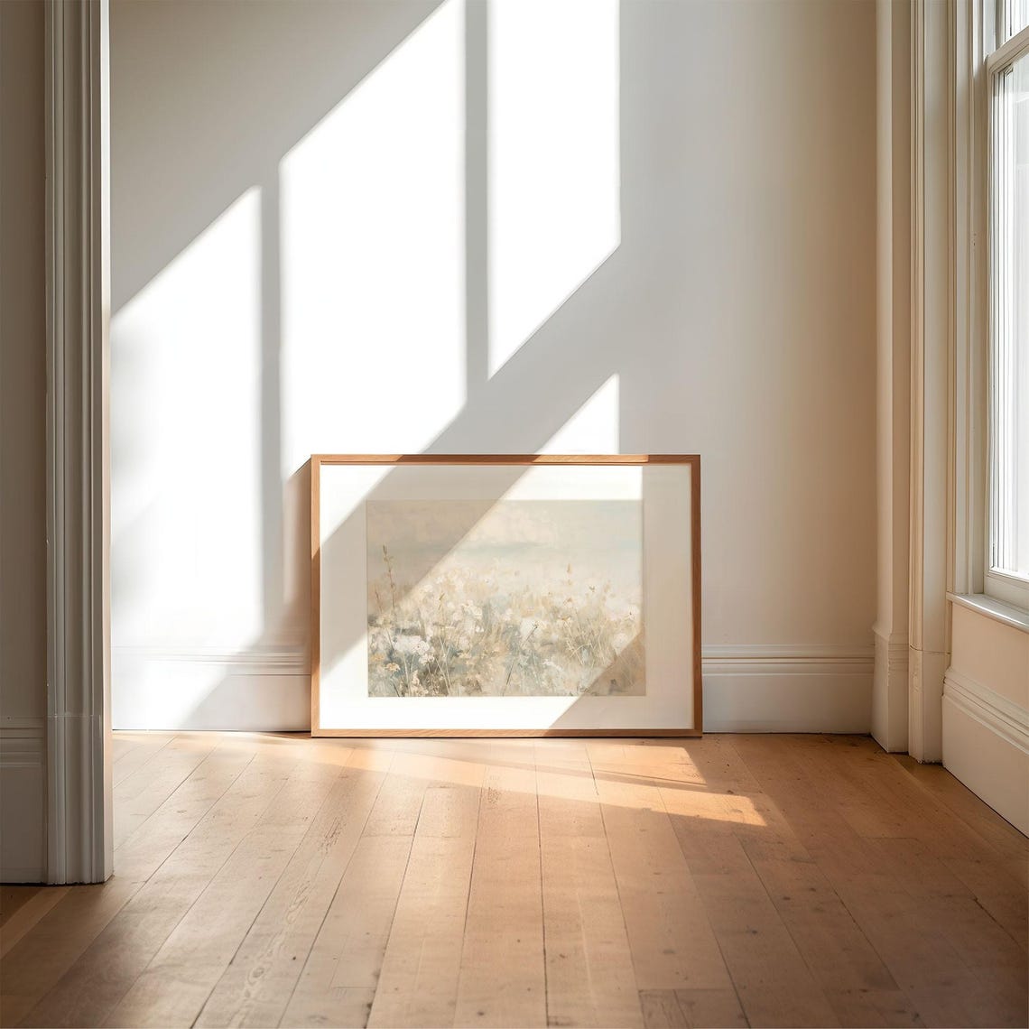 Hazy White Wildflower Meadow Muted Tones Minimalist Wall Art