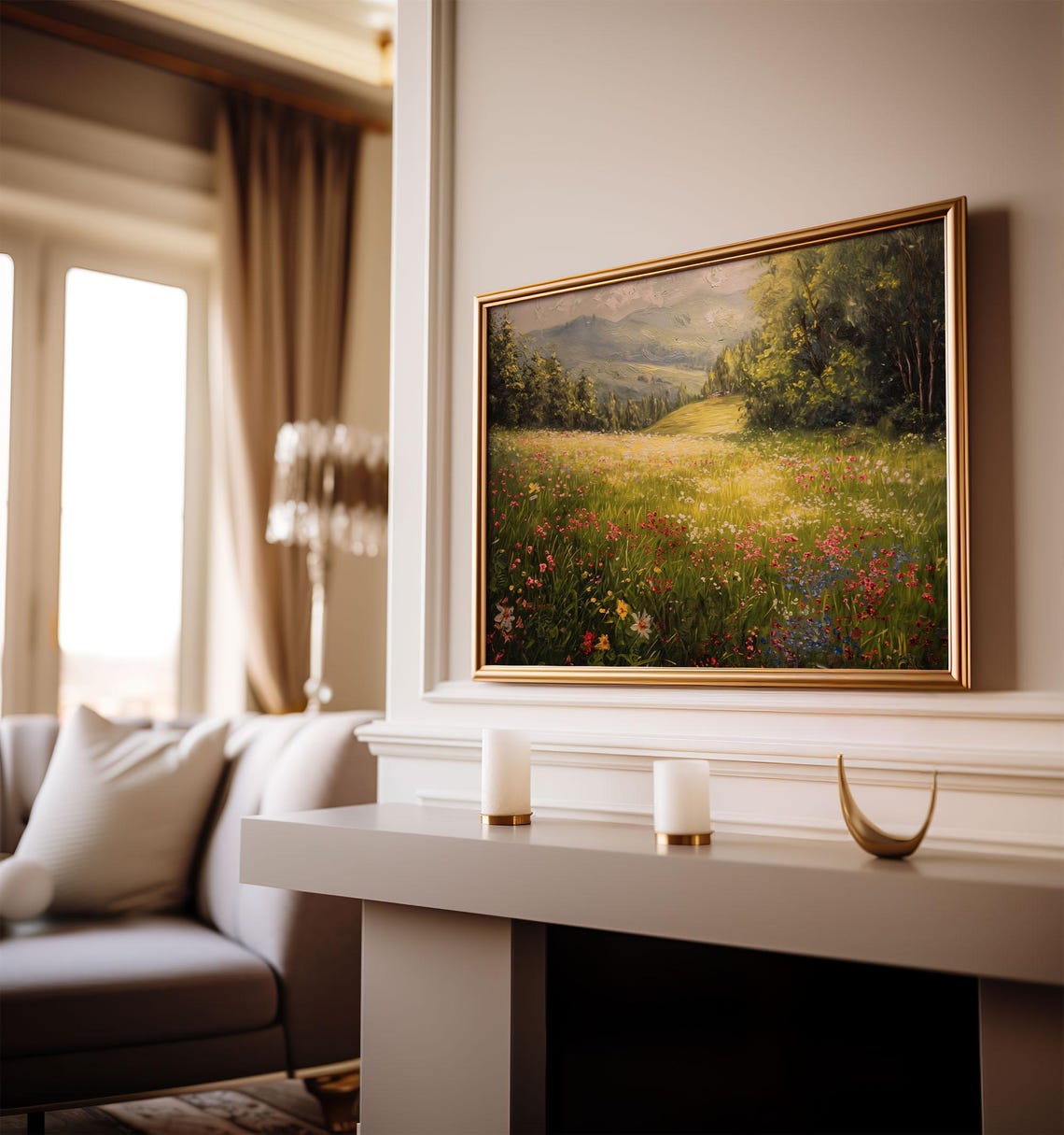 Colorful Wildflower Field Landscape Country Field Wall Art Rustic Floral Oil Painting Botanical Flower Art Colorful Flowers 098