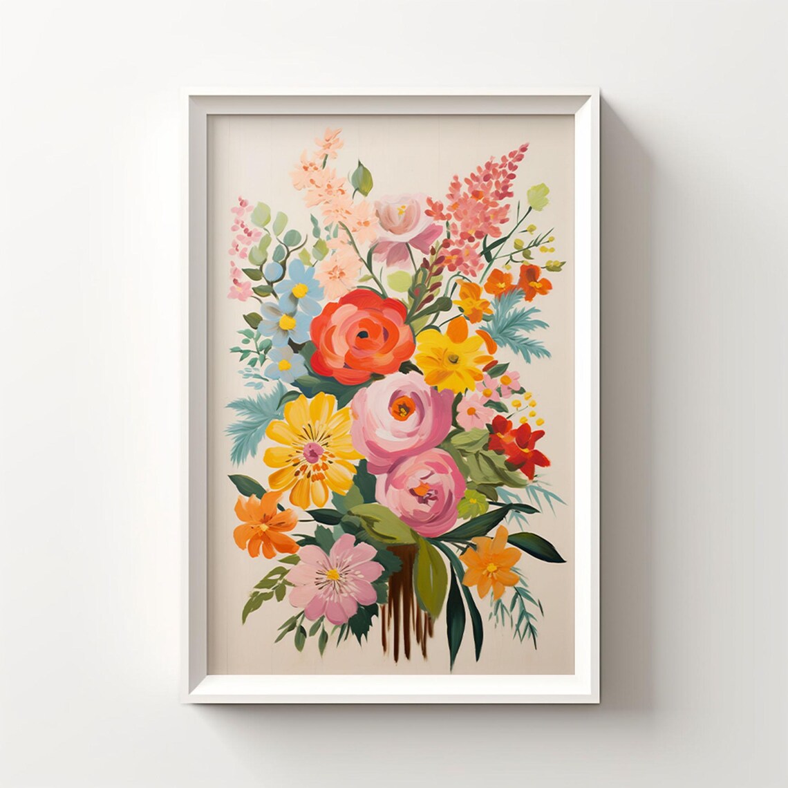 Watercolor Floral Bouquet With Ranunculus Blooms In Warm Tones Poster