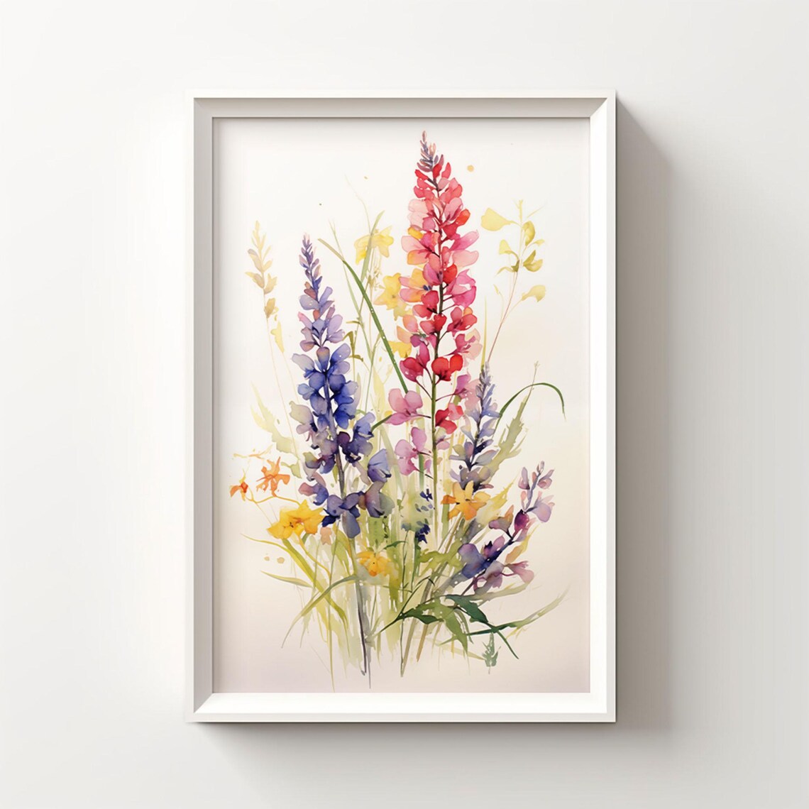 Pink Purple Watercolor Larkspur Spike Floral Meadow Wall Art