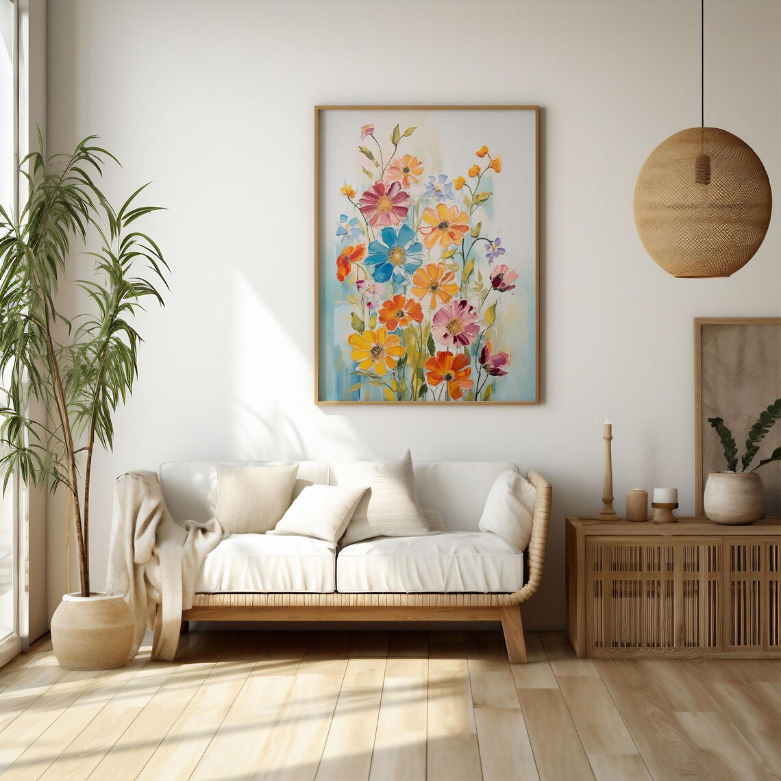 Colorful Cosmos Wildflowers Watercolor Floral Bouquet Poster