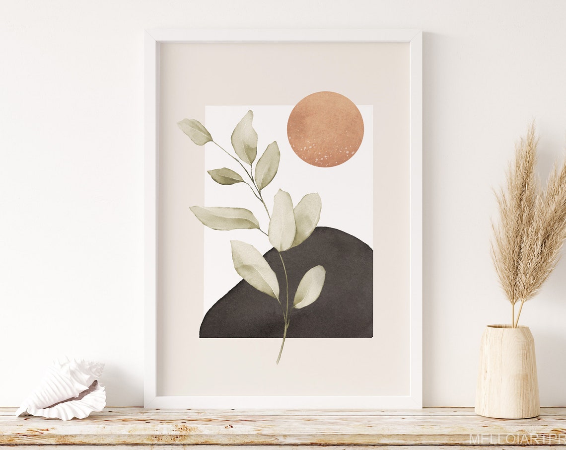 Warm Eucalyptus Branch Terracotta Sun Boho Botanical Wall Art