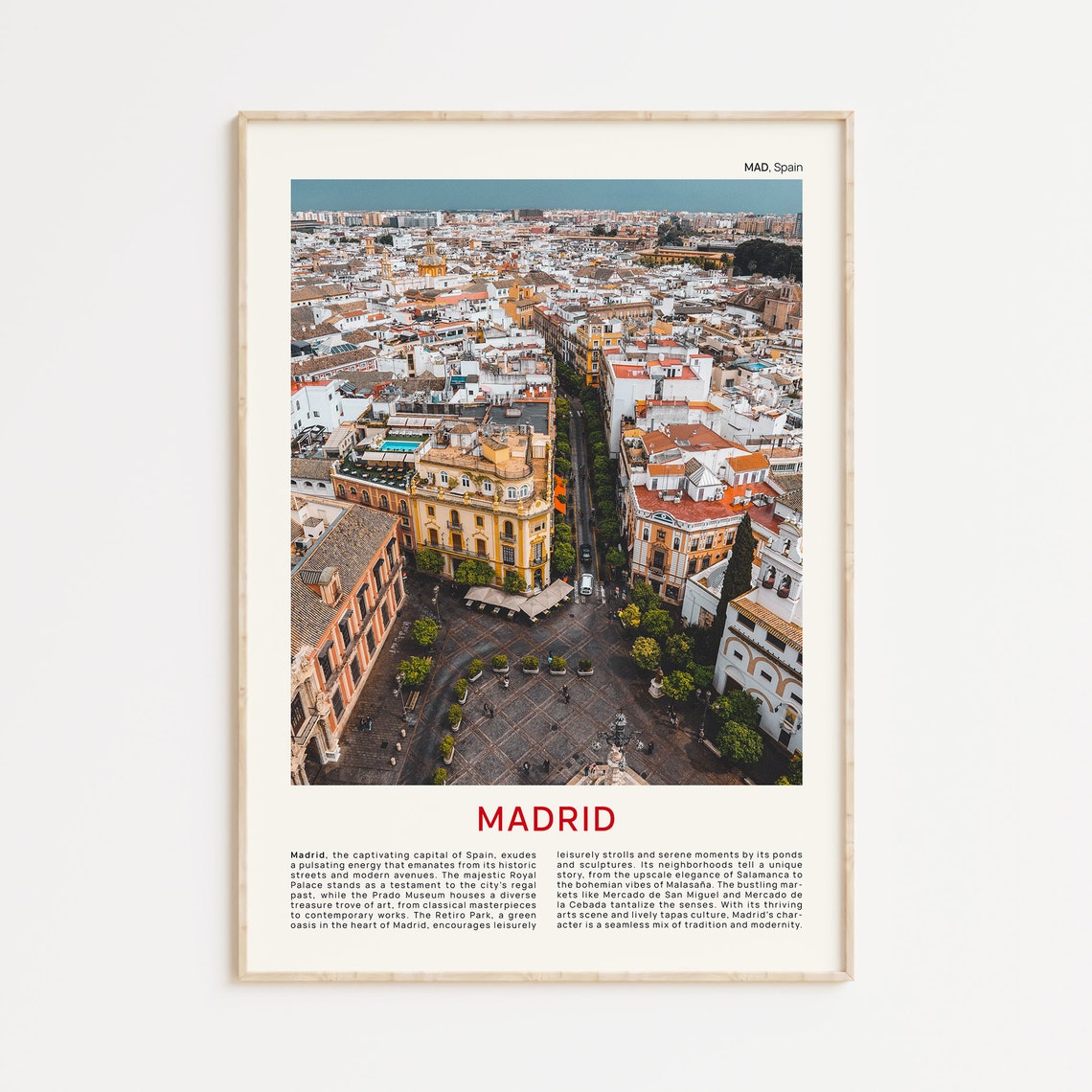 Madrid Spain Aerial Old Town Terracotta Rooftops Photo Travel Poster