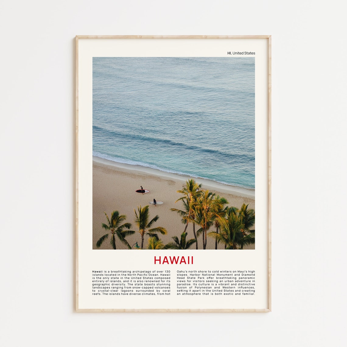 Hawaii Palm Beach Aerial With Surfers And Turquoise Waves Poster