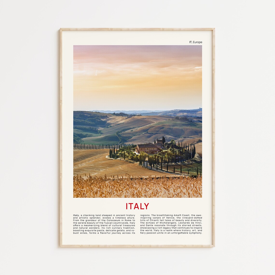 Italy Tuscan Farmhouse Cypress Sunset Film Photo Travel Poster