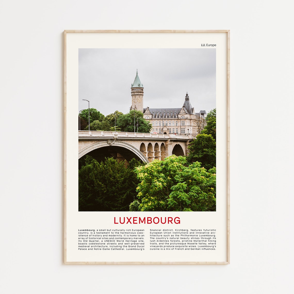 Luxembourg City Old Bridge Over Green Valley Europe Travel Poster