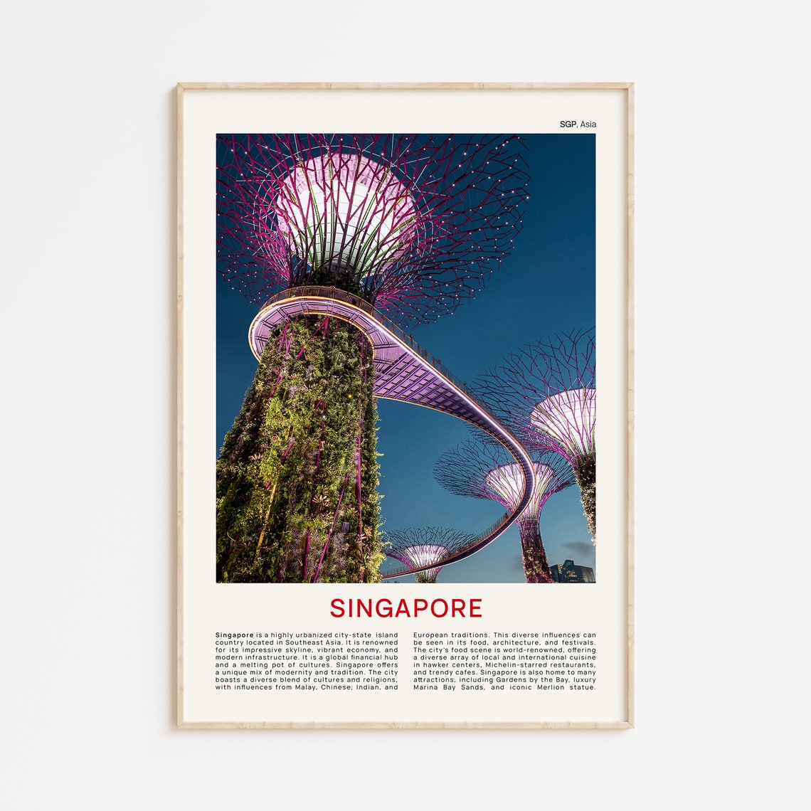 Singapore Supertree Grove Illuminated Night Skywalk Travel Poster