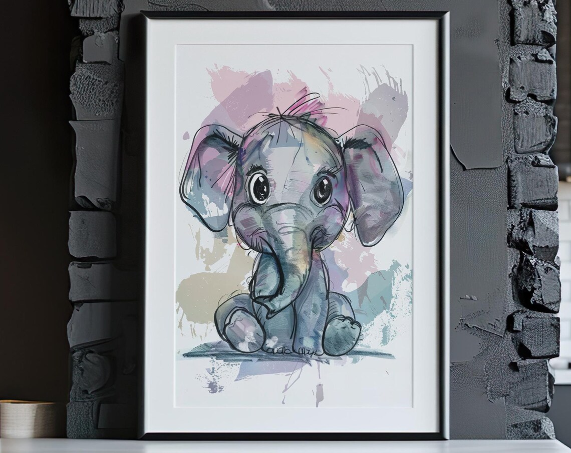 Baby Elephant Watercolor Nursery Cute Kids Room Sweet Art Poster - Image 5