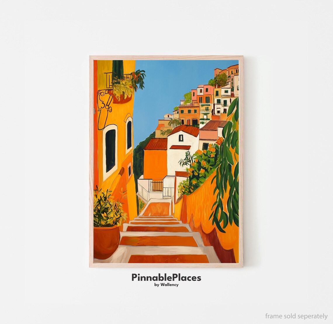 Amalfi Coast Italy Colorful Hillside Steps Naive Painting Poster