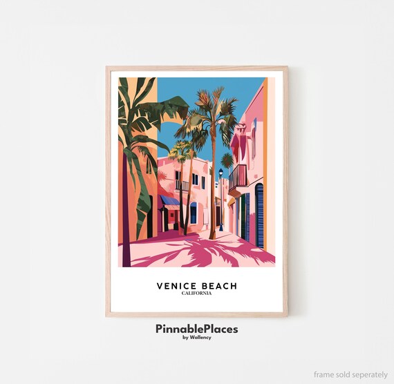 Venice Beach California Pink Palm Street Matisse Style Poster