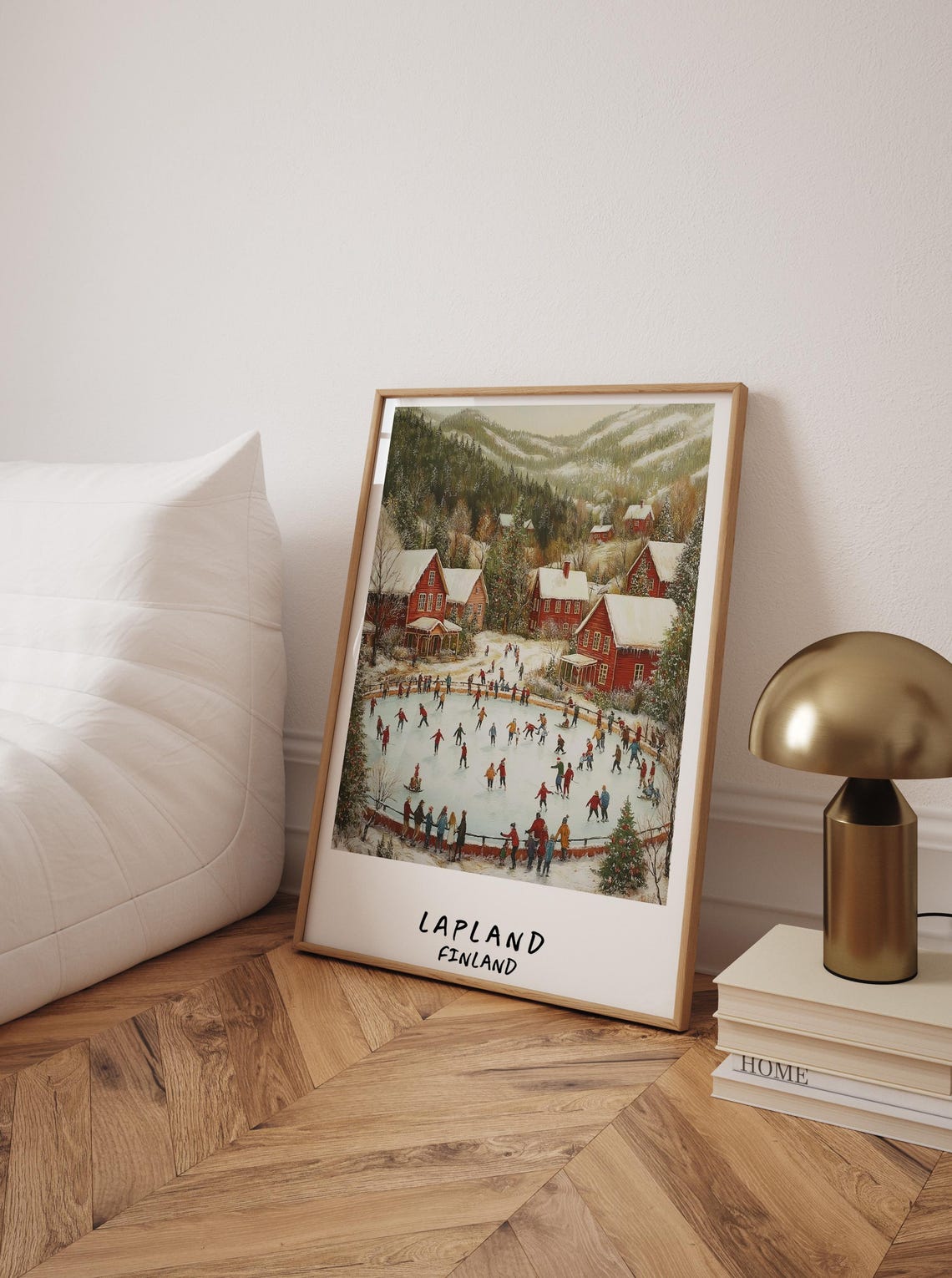 Lapland Finland Winter Village Ice Skating Scene Snowy Art Poster