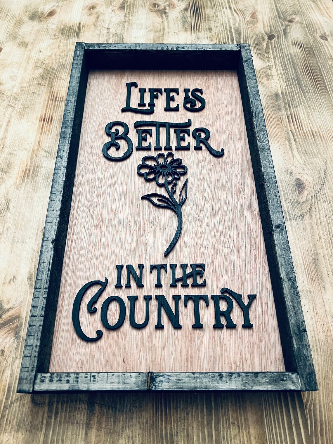 Life Is Better in the Country Flower Rustic Farmhouse Sign Wall Art - Image 2