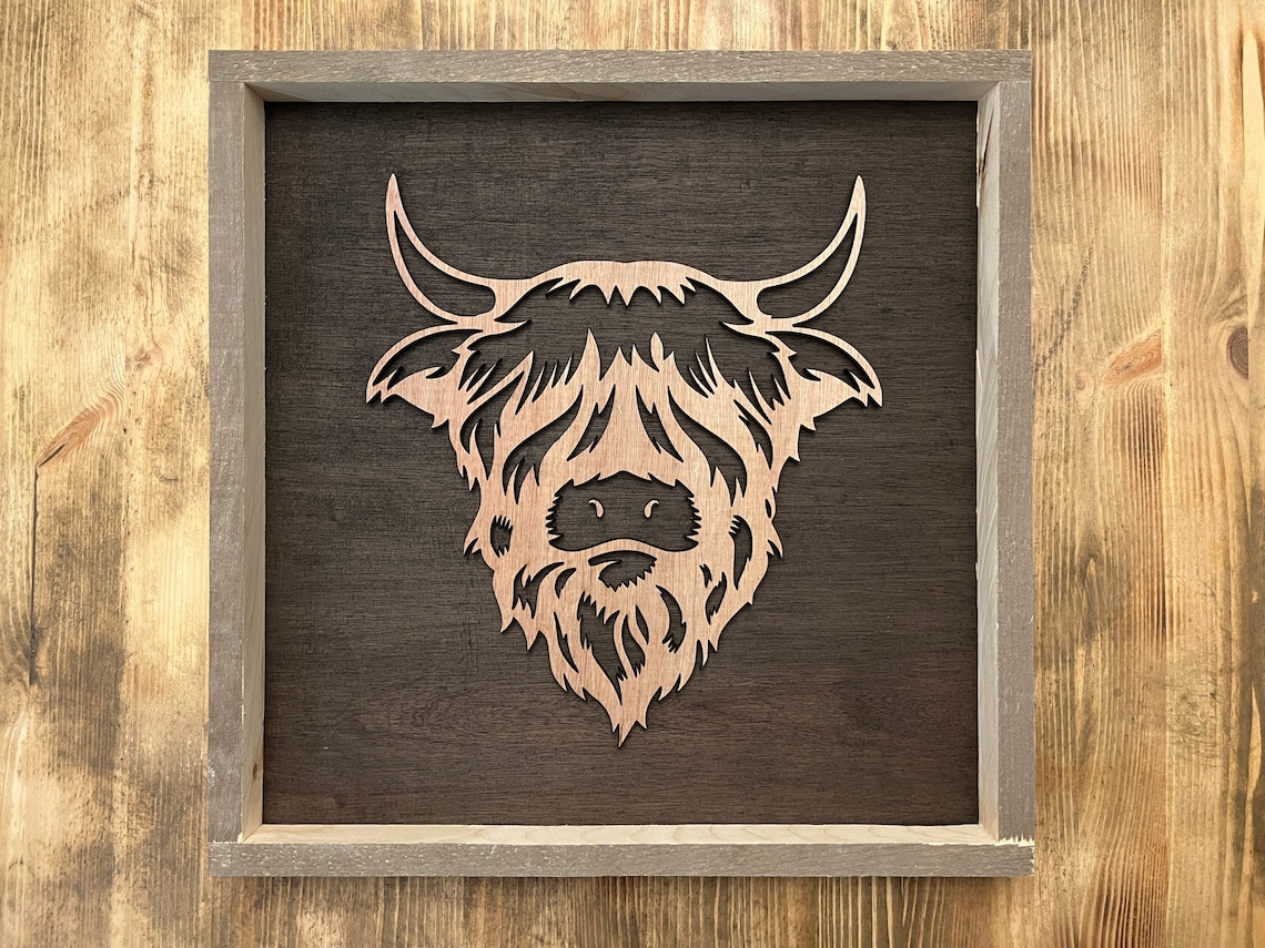 Highland Cow Farmhouse Style Wood Sign Art Print