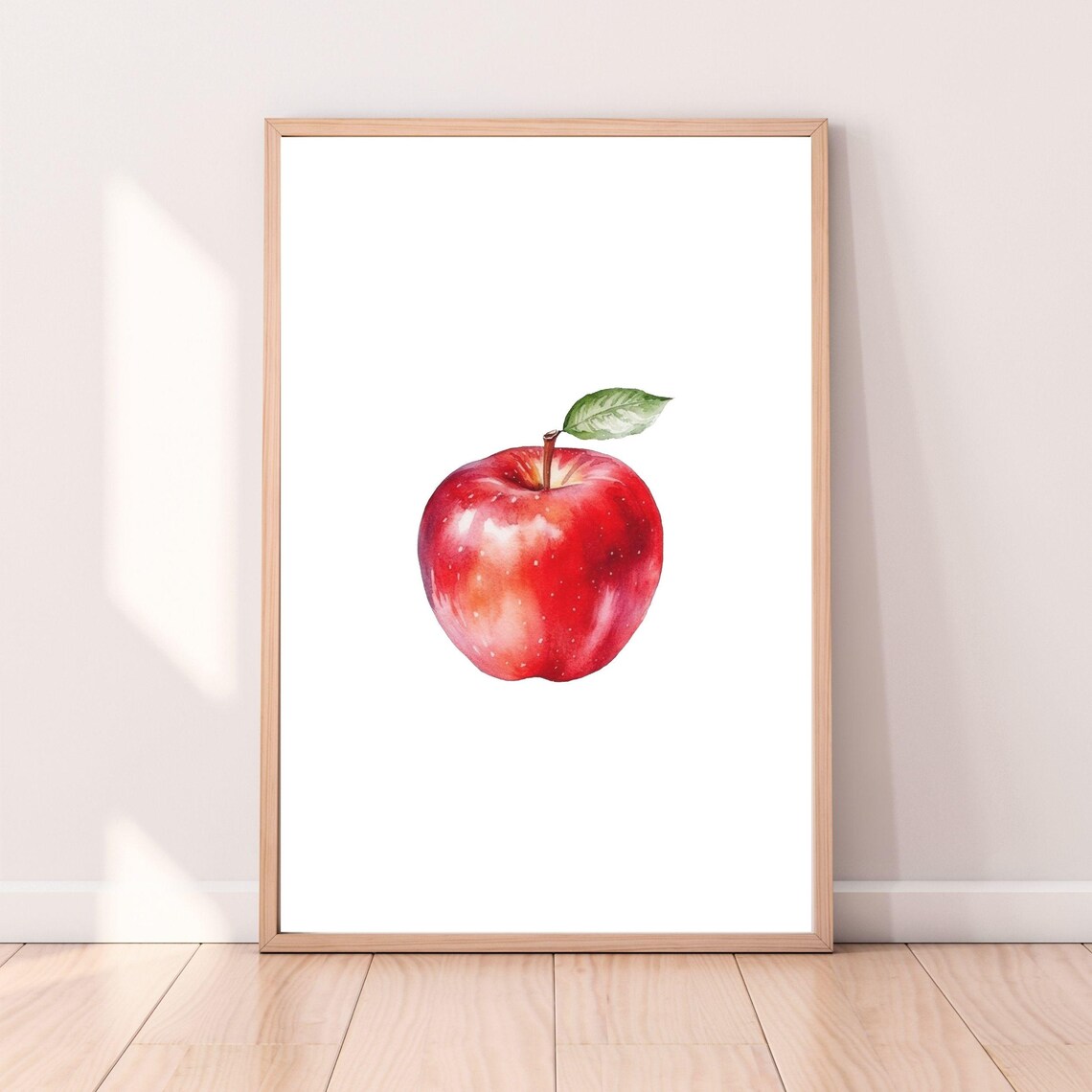 Ripe Red Apple Watercolor Minimalist Fruit Kitchen Art Poster
