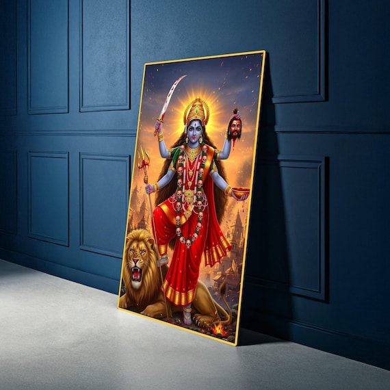 Fierce Goddess Kali Canvas Wall Art Hindu Deity Illustration Spiritual Home Decor Mythological Print Vibrant Religious