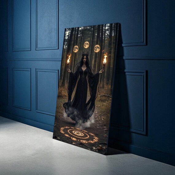 Dark Witch Mystic Canvas Wall Art Gothic Sorcery Scene Magic Ritual Decoration Fantasy Forest Print Enchanted Home Decor