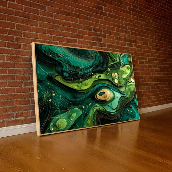Abstract Topographic Map Canvas Wall Art Modern Green Layered Contour Design Home Decoration Nature Inspired Geometric