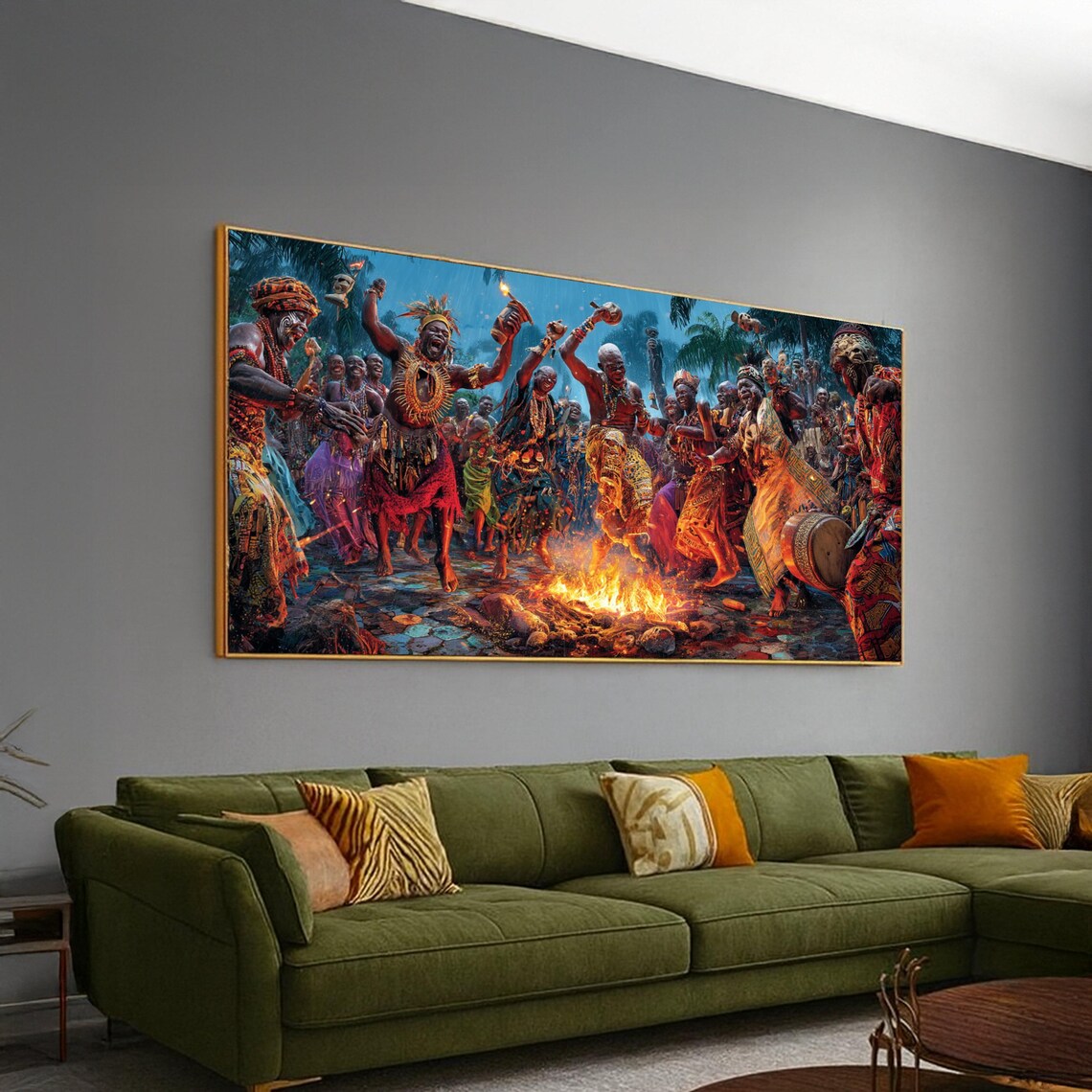 Vibrant African Tribal Dance Celebration Fire Festival Art Poster