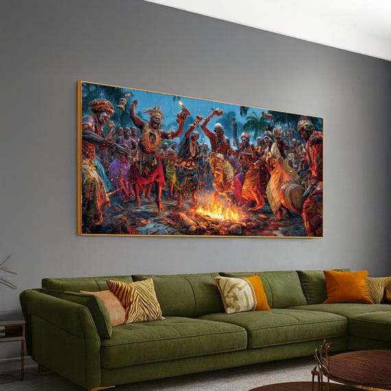 Vibrant Tribal Dance Canvas African Culture Celebration Wall Art Colorful Traditional Ceremony Ethnic Home Decor Festive