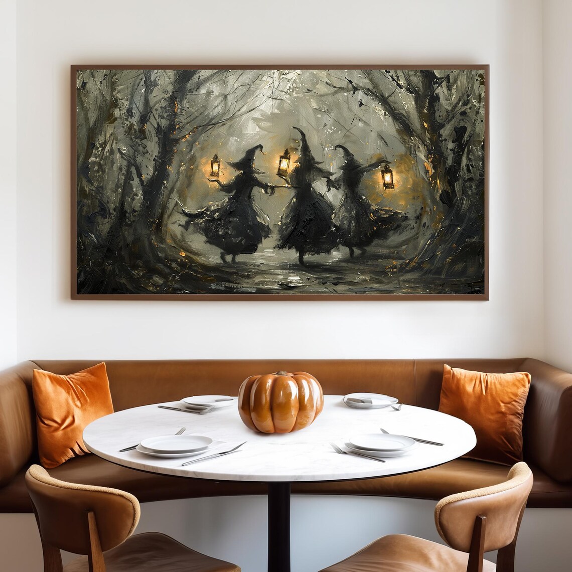 Flying Spooky Witches in Forest, Halloween Art Print - Image 4
