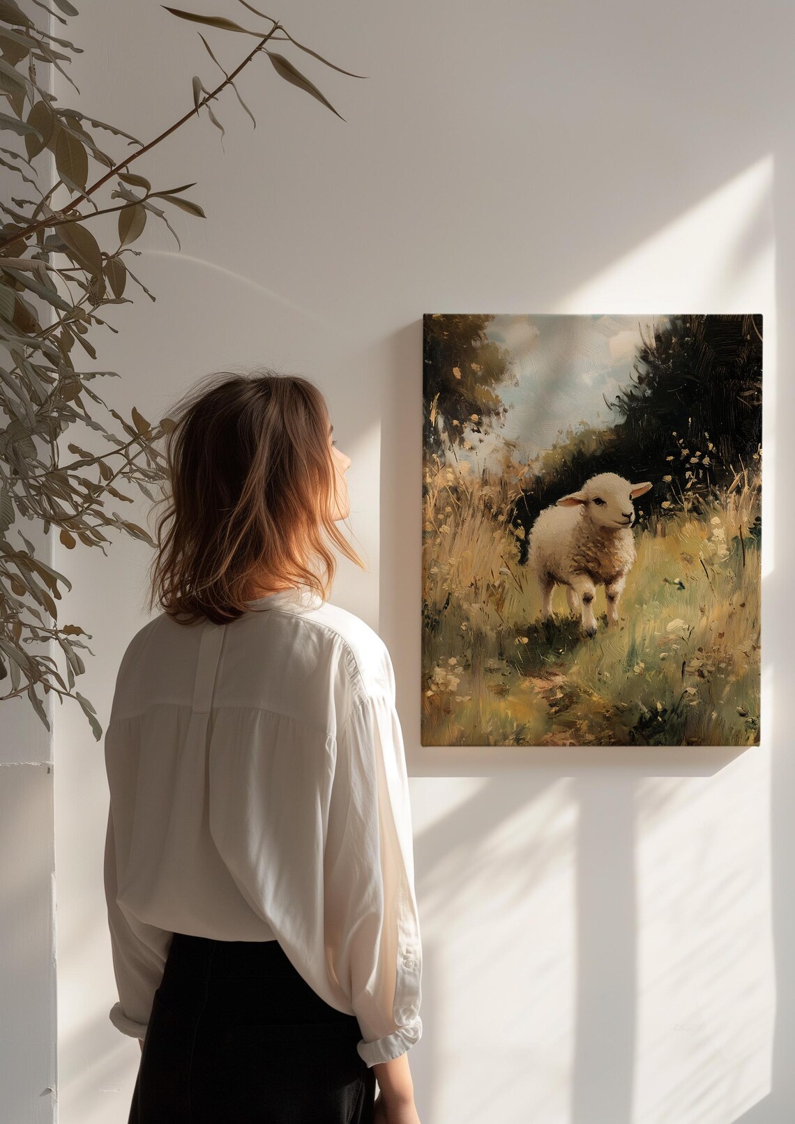 Lamb In Wildflower Meadow Impressionist Oil Painting Farm Art Poster - Image 3