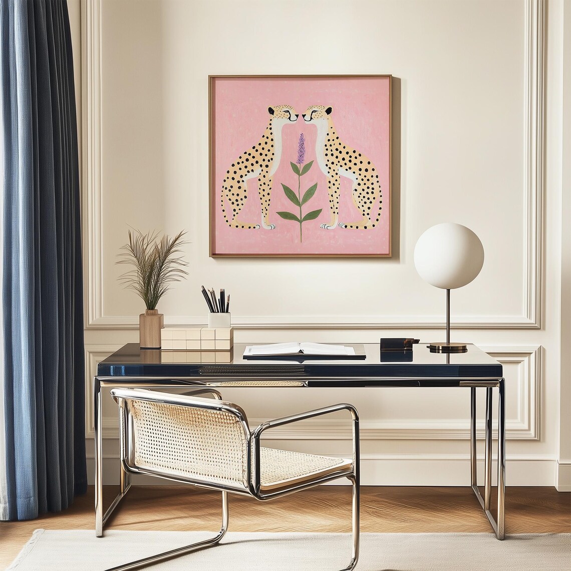 Pink Cheetah Couple Nose to Nose With Lavender on Blush Backdrop Poster - Image 5