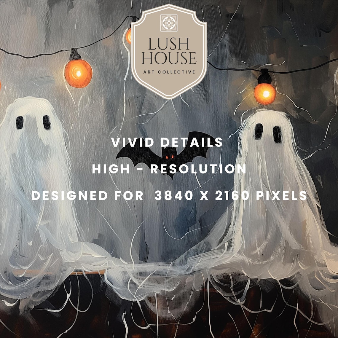 Halloween Bat and Ghost String Lights, Spooky Poster - Image 3