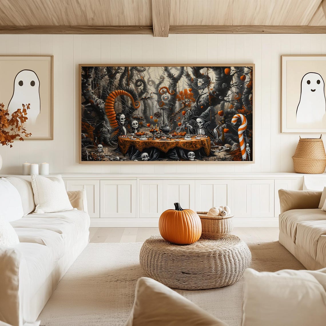 Skeleton Halloween Tea Party With Candy Canes in Dark Forest Poster - Image 5
