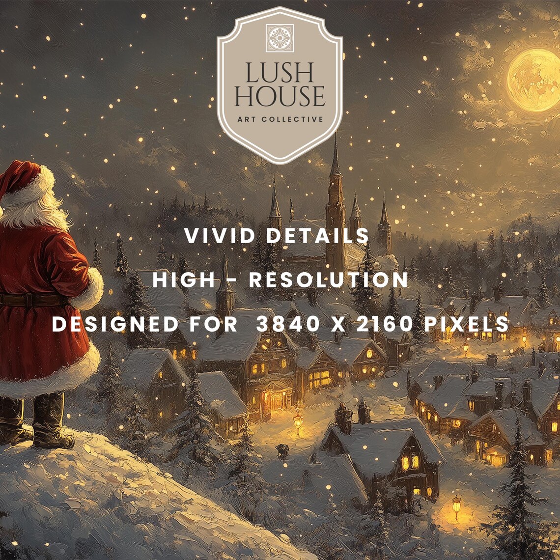 Vintage Santa Frame Art Print, Winter Village Night - Image 2