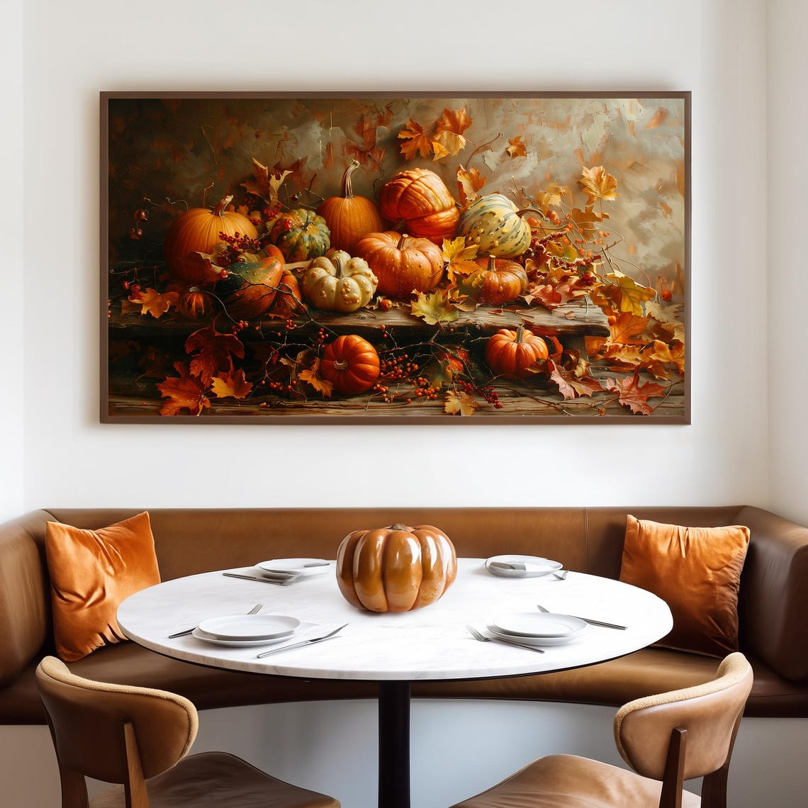 Harvest Pumpkin and Gourd Still Life with Maple Leaves Fall Poster - Image 4