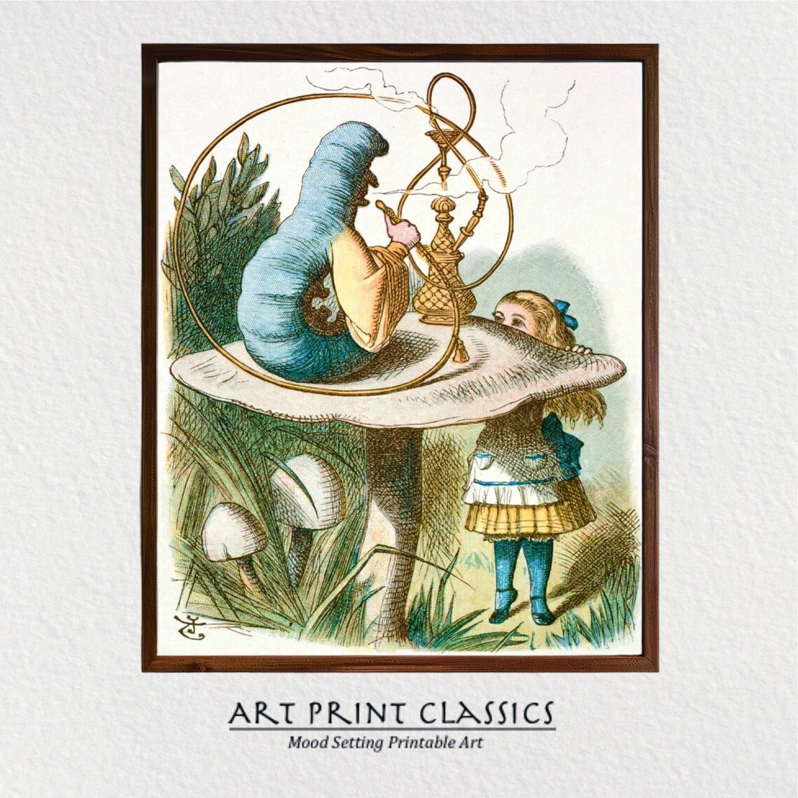 Alice In Wonderland Caterpillar Mushroom Tenniel Illustration Poster