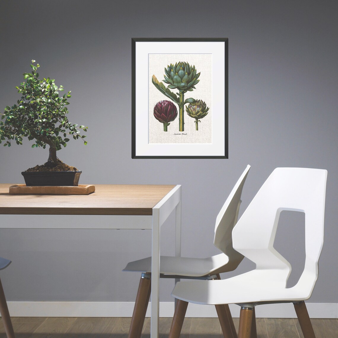 Vintage Artichoke Heads Botanical Illustration Green And Purple Poster - Image 2