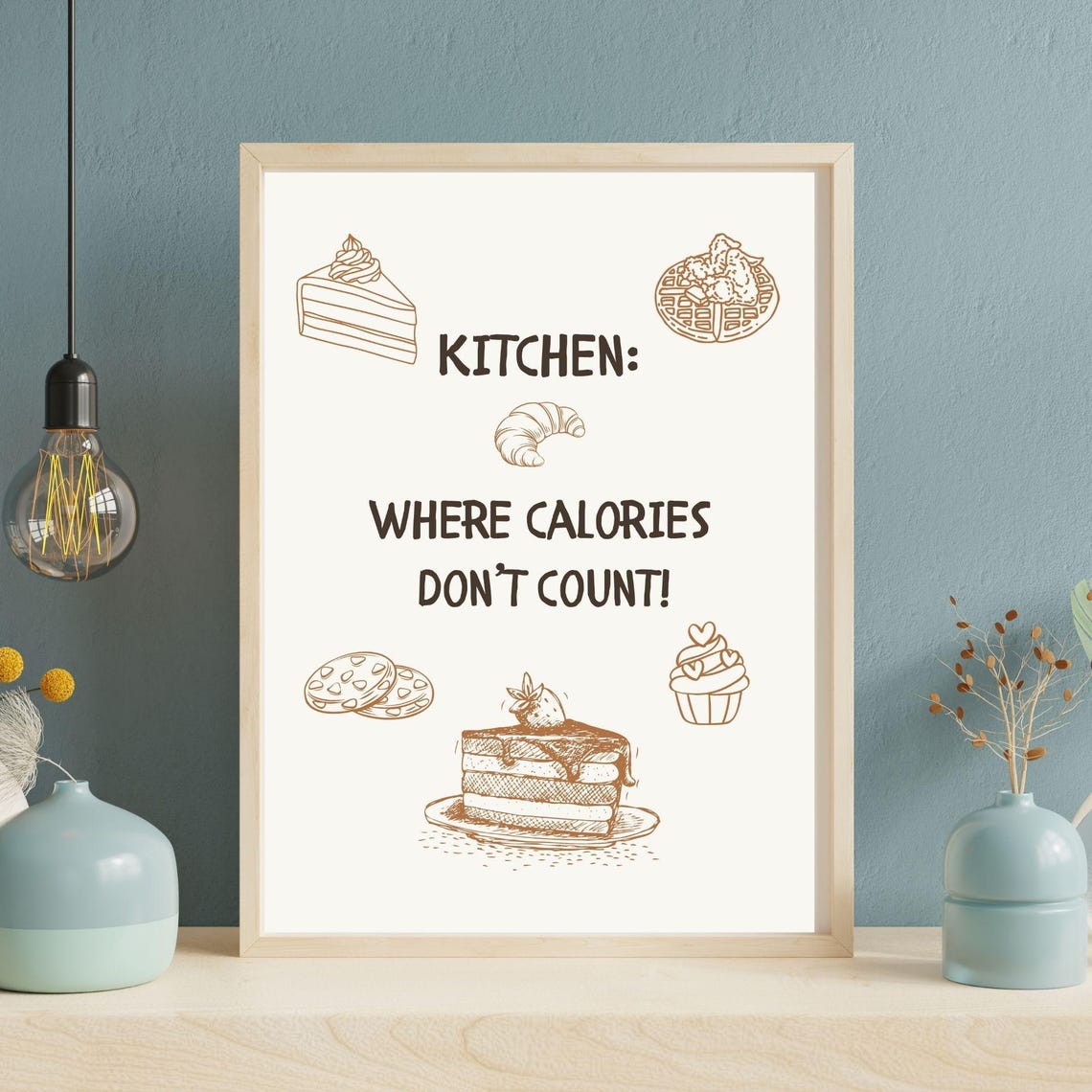 Kitchen Where Calories Dont Count Fun Wall Art Playful Kitchen Poster Cute Wall Decor Minimalist Wall Art - Image 3