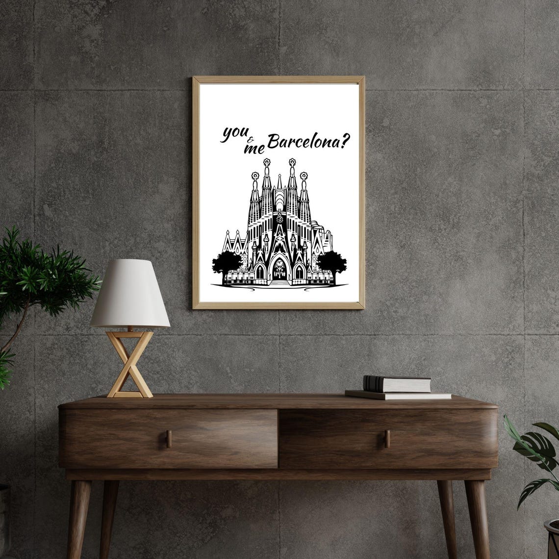 You And Me Barcelona Sagrada Familia Line Art Romantic Travel Poster - Image 6