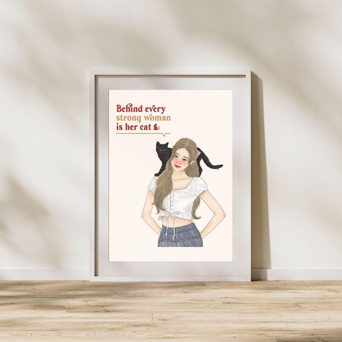 Behind Every Strong Woman Is Her Cat Black Cat Illustration Poster - Image 7