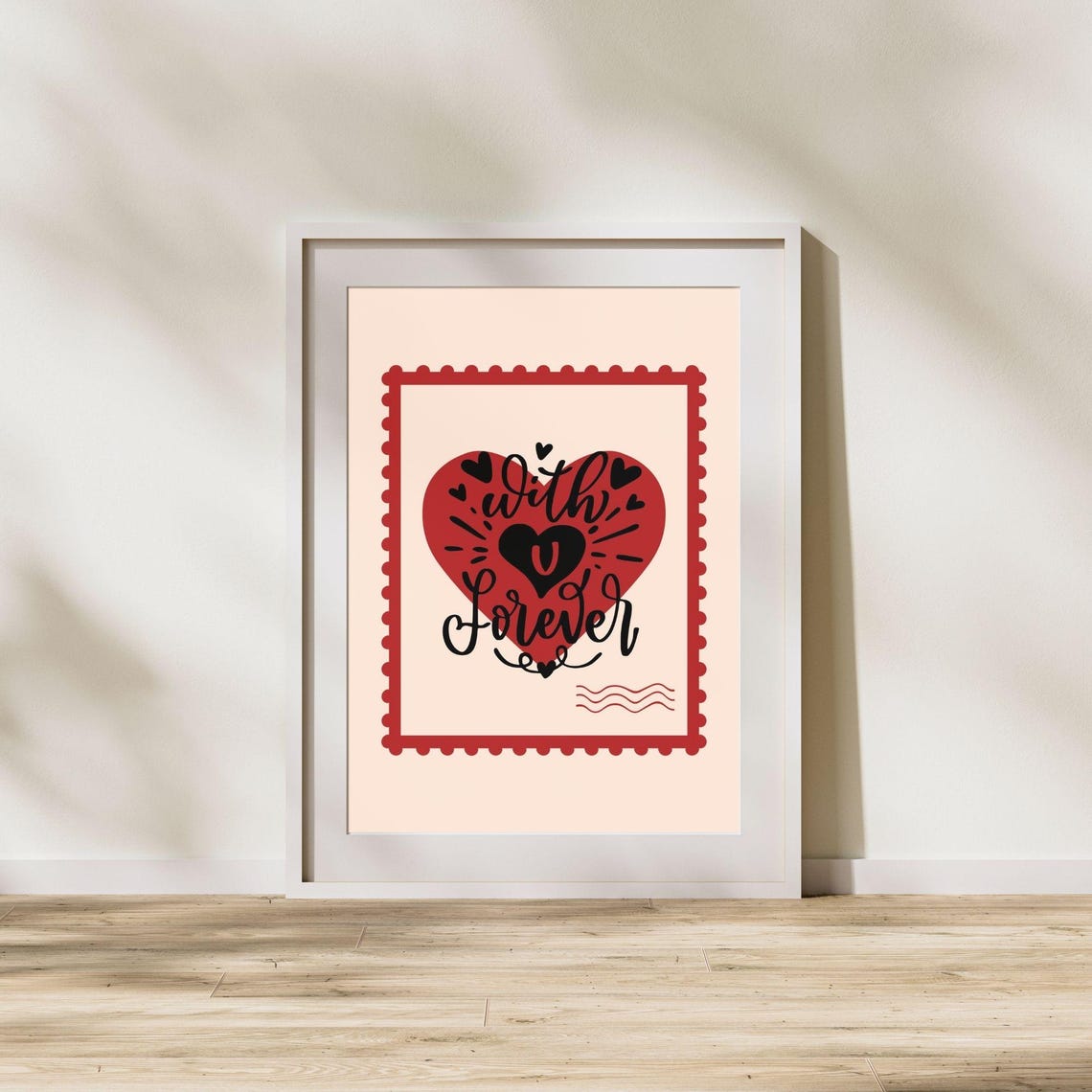 With U Forever Love Stamp Heart Romantic Red Postage Wall Poster