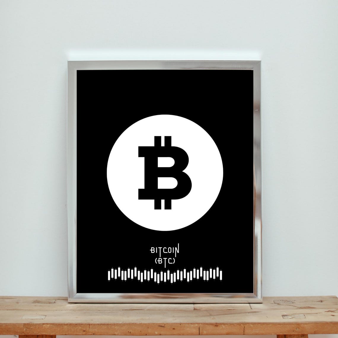 Bitcoin BTC Black And White Minimalist Crypto Logo Wall Poster - Image 2
