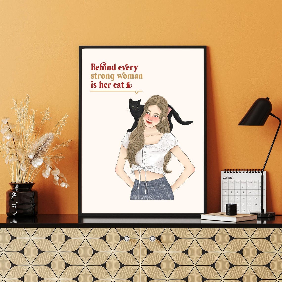 Behind Every Strong Woman Is Her Cat Black Cat Illustration Poster - Image 3