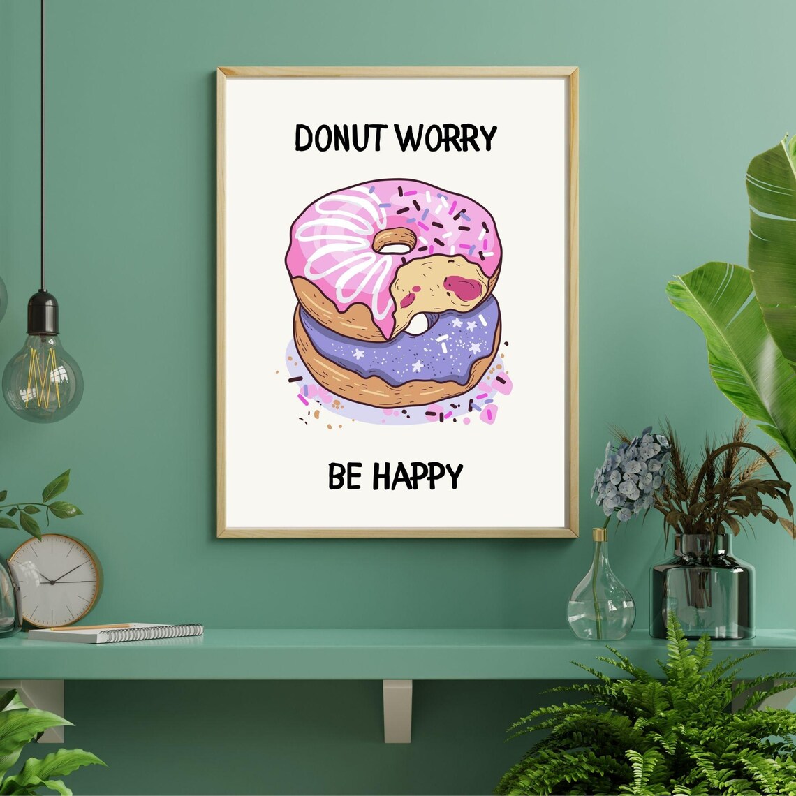 Donut Worry Be Happy, Playful Minimalist Poster - Image 3