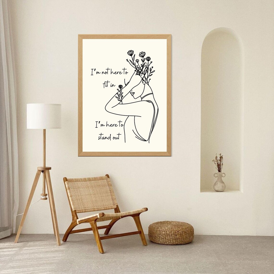 I'm Here To Stand Out Floral Woman Line Art Empowering Quote Poster - Image 5